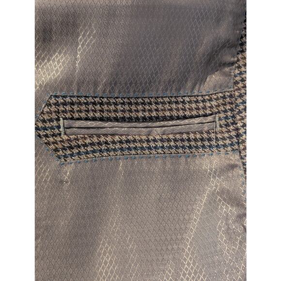 Tasso Elba Macy's Elbow Patch 100% Wool Brown Houndstooth Sports Coat Mens 44R - Picture 9 of 14